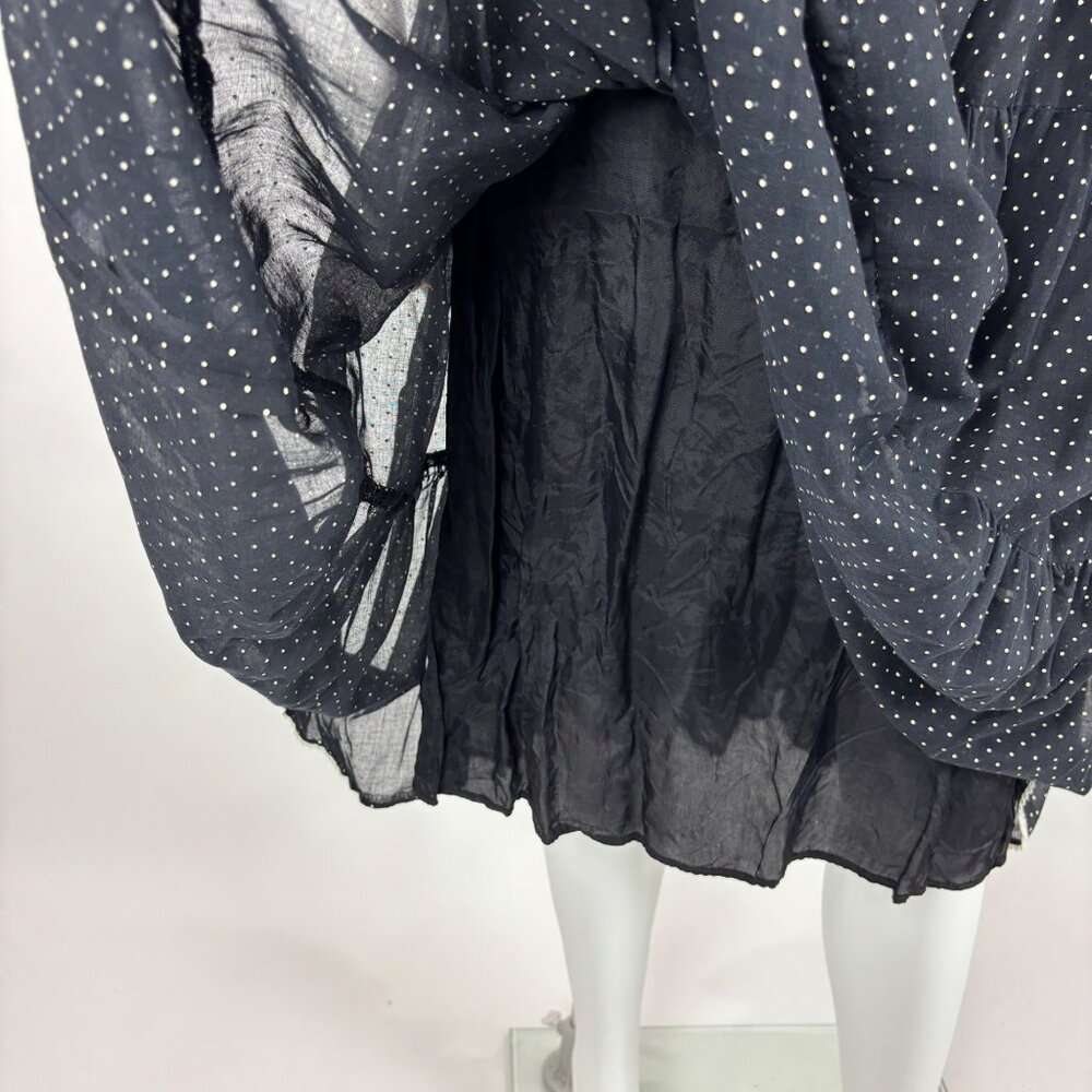 Vintage 80s Prairie Dress Women's Extra Small Black White Dotted Swiss Tiered - Picture 7 of 11